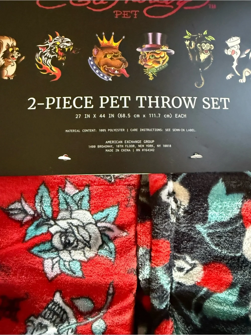 ED HARDY PET 2 Pc Pet Throw Set Skull Cherries 27x44